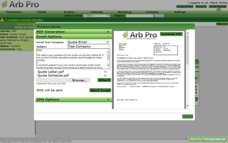 Trades Pro Office messaging screen