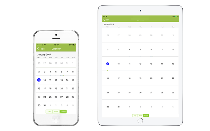 Trades Pro Quotes App Calendar screen